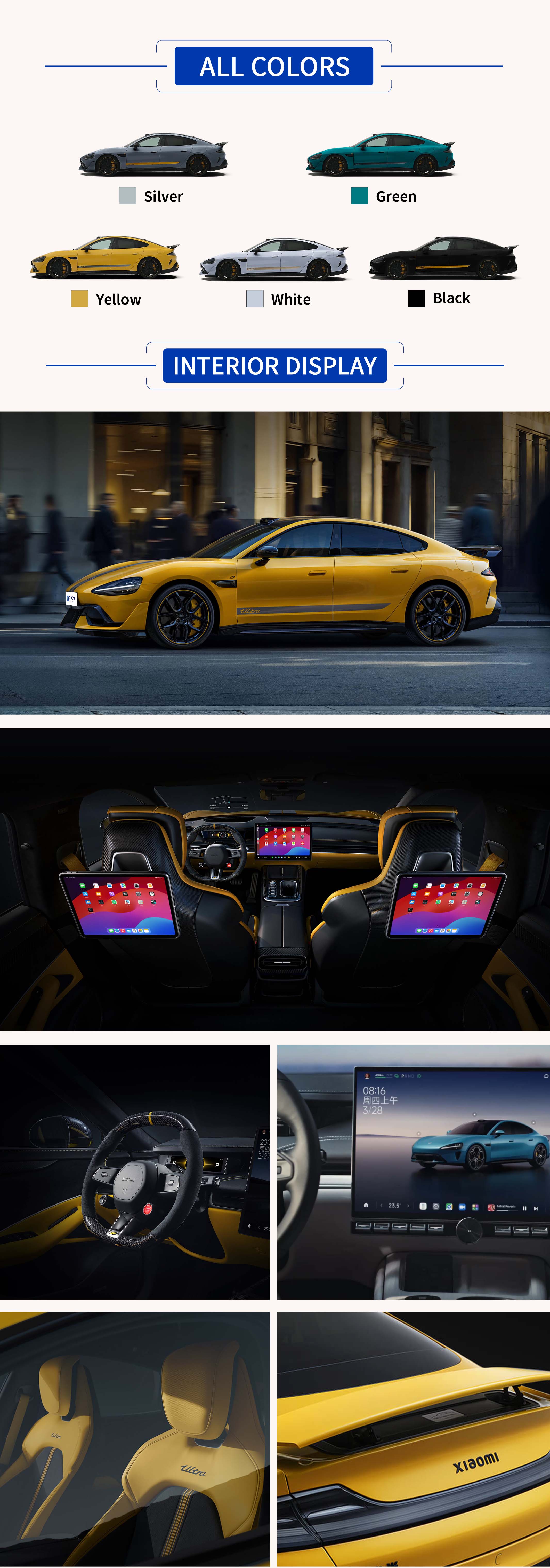 Xiaomi SU7 Ultra All Colors,Xiaomi SU7 Ultra All Interior Display
